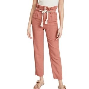 Veronica Beard Mocha Karter Pleated Crop Pant Cotton Linen Casual Size 0